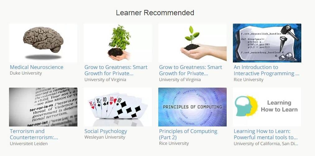 Learner Recommended courses on Coursera