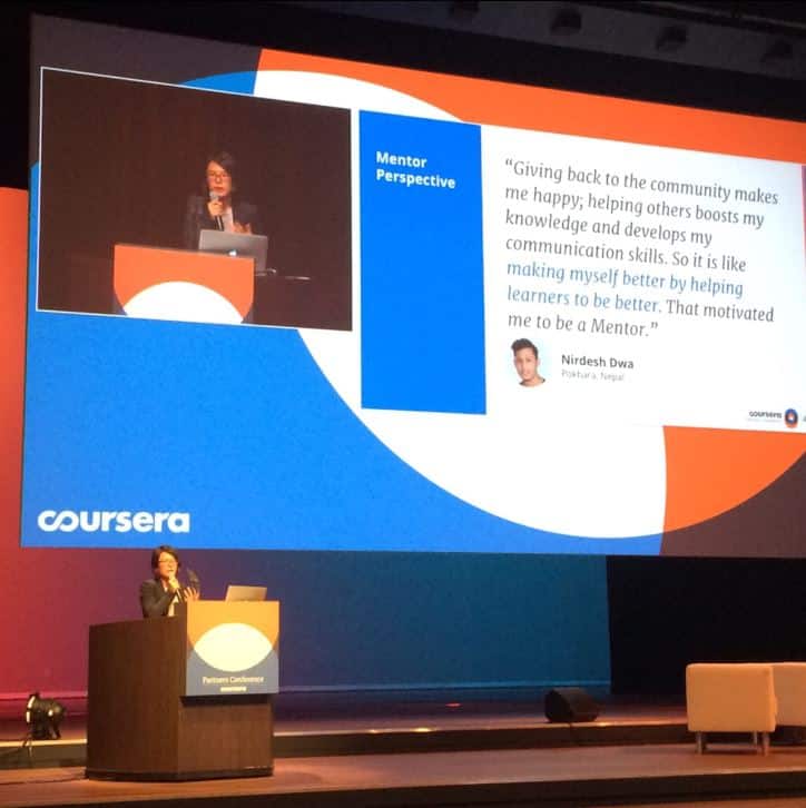 xueyan wang, head of community operations, sharing a quote from a coursera mentor 